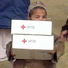 President helped send off relief supplies to Afghan children. Photo courtesy American Red Cross.
