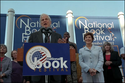 Laura Bush and Dr. James Billington participate in the National Book Festival opening ceremony at the Library of Congress Sept. 9, 2001. White House photo by Moreen Ishikawa.
