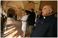 Laura Bush is given a tour of St. John at the Lateran Church in Rome by art historian Dr. Stefano Aluffi-Pentini Thursday, April 7, 2005.