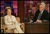 Laura Bush talks with Jay Leno of The Tonight Show during a taping of the show in Los Angeles April 26, 2005.