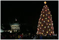 Crowds on the Ellipse in Washington, D.C., watch the annual lighting of the National Christmas Tree, attended by President George W. Bush and Laura Bush, Thursday evening, Dec. 7, 2006, during the 2006 Christmas Pageant of Peace.