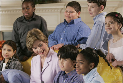 Mrs. Laura Bush visits with students from the Big Brothers Big Sisters program in Washington and Baltimore, Md., during a visit to the White House, Wednesday, Jan. 4, 2006.