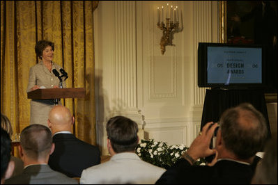 Laura Bush hosts the announcement of the Smithsonian's Cooper-Hewitt National Design Awards for 2005 and 2006 in the East Room Monday, July 10, 2006. The awards recognize achievements in areas such as architecture, communications and landscape design.