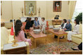 Mrs. Laura Bush hosts a coffee for Xiomora Zelaya, First Lady of Honduras, in the Yellow Oval Room in the private residence of the White House Monday, June 5, 2006.