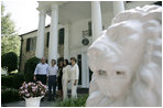 President George W. Bush, Laura Bush and Japanese Prime Minister Junichiro Koizumi are welcomed to Graceland, the home of Elvis Presley, by his former wife Priscilla Presley and their daughter Lisa-Marie Presley, Friday, June 30, 2006 in Memphis. White House photo by Eric Draper Priscilla Presley, former wife of Elvis Presley, and daughter Lisa-Marie Presley participate in the tour.