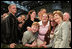 Mrs. Laura Bush joins members of the audience for photos Monday, Aug. 4, 2008, after remarks by President George W. Bush at Eielson Air Force Base, Alaska.