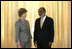 Mrs. Laura Bush meets with Haiti's President Rene Preval Thursday, March 13, 2007 at the National Palace in Port-au-Prince, Haiti, prior to Mrs. Bush's visit to the GHESKIO HIV/AIDS Center, the U.S. Embassy and the College de St. Martin Tours education program.