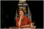 Mrs. Laura Bush is framed by equipment on the set of "Meet the Press" as she joins NBC host Tom Brokaw for the Sunday, Nov. 30, 2008, edition of the weekly TV show at the NBC studios in Washington, D.C.