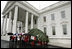 Mrs. Laura Bush welcomes the arrival of the official White House Christmas tree Sunday, Nov. 30, 2008, to the North Portico of the White House. The Fraser Fir tree, from the River Ridge Farms in Crumpler, N.C., will be on display in the Blue Room of the White House for the 2008 Christmas season. Joining Mrs. Bush, from left are, Mark Steelhammer, president of National Christmas Tree Association, his wife Luanne, Carol Pennington, Ann Estes, Russell Estes of River Ridge Farms in Crumpler, NC, Michelle Davis, and Jessie Davis of River Ridge Farms in Crumpler, NC.