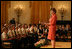 Mrs. Laura Bush welcomes a group of children to the East Room of the White House on Wednesday, Sept. 17, 2008, for an American history performance by the National Constitution Center to highlight the 221st anniversary of the signing of the United States Constitution. 