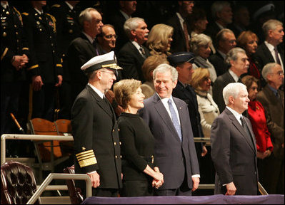 President George W. Bush and Mrs. Laura Bush participate in a military appreciation Tuesday, Jan. 6, 2009, at Ft. Myer, Va., in honor of the President's tenure as Commander-in-Chief. The First Couple was honored for their outstanding public service by the Department of Defense.