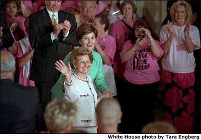 Laura Bush is joined by her mother, Jenna Welch, at Race for the Cure, an event highlighting breast cancer awareness, in Washington, D.C. (June 1, 2001) White House photo by Tara Engberg.