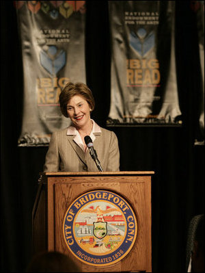 Mrs. Laura Bush addresses her remarks at The Big Read event Monday, April 16, 2007 at the Barnum Museum in Bridgeport, Conn. The Big Read is a nationwide initiative of the National Endowment of the Arts.