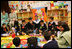 Mrs. Laura Bush participates in a class lesson in the Children's Resources International clasroom at the U.S. Embassy, Saturday, March 4, 2006 in Islamabad, Pakistan.