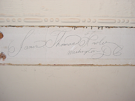 The signature of James Thomas Howle from Washington, DC was found in a third floor office when a section of the 1888 chair rail was recently removed.