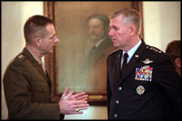 Led by General Richard Myers, the 15th Chairman of the Joint Chiefs of Staff, the Joint Chiefs meet in the Roosevelt Room Oct. 24, 2001.