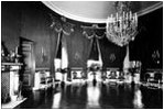 Ferns and blue drapes decorated the Blue Room during the Herbert Hoover administration, 1929-1933. Nearly a century before, the Blue Room received its name from President Martin Van Buren.