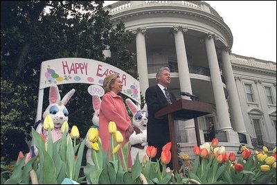 President Clinton and First Lady Hillary Clinton deliver remarks at the at the 2000 Easter Egg Roll. 