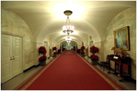 Papier maché models of presidential pets and animals enliven the scene along the Ground Floor Corridor.