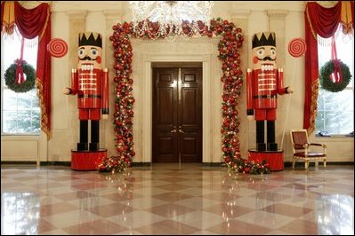 10-foot tall Nutcrackers from E.T.A. Hoffmans classic Christmas ballet guard the North Entrance of the White House.