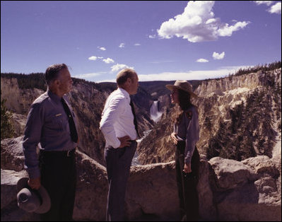 President Gerald R. Ford enjoys the view from Artist Point at Yellowstone National Park, Wyoming, 1976. Courtesy Gerald R. Ford Presidential Library