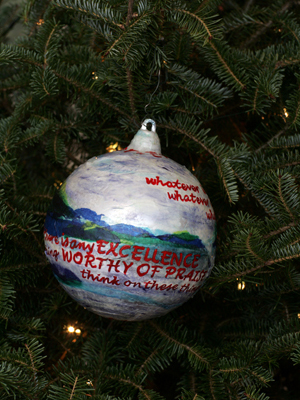 New York Senator Chuck Schumer selected artist Deborah Edds Bang to decorate the State's ornament for the 2008 White House Christmas Tree. 
