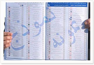 A ballot to be used in the January 30th Iraqi elections is displayed Jan. 19, 2005. State Department Photo.