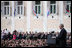 President George W. Bush addtesses a crowd of thousands who flocked to St. Mark's Square in downtown Zagreb Saturday, April 5, 2008, to see and hear President Bush on his visit to Croatia.