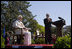 President George W. Bush applauds Pope Benedict XVI, Wednesday, April 16, 2008, during an arrival ceremony for the Pope on the South Lawn. During his remarks the Pope encouraged the American people saying, "I am confident that the American people will find in their religious beliefs a precious source of insight and an inspiration to pursue reasoned, responsible and respectful dialogue in the effort to build a more human and free society."