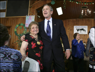 President George W. Bush visits with retirees at The Life Project Senior Development Center in Orlando, Fla., Friday March 18, 2005.