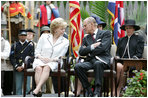 Mrs. Lynne Cheney speaks with His Royal Highness The Prince Philip, Duke of Edinburgh, Friday, May 4, 2007 during a ceremony at Jamestown Settlement in Williamsburg , Virginia. Her Majesty Queen Elizabeth II and Prince Philip joined Vice President Dick Cheney and Mrs. Cheney for a visit to Jamestown to mark the 400th anniversary of the historic site. White House photo by David Bohrer