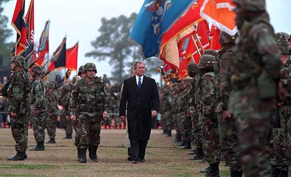 President George W. Bush inspects the troops at Ft. Stewart in Savannah, Georgia on Tuesday February 12, 2001