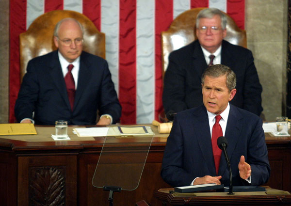 President George W. Bush speaks to a Joint Session of Congress