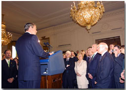 President Bush speaks to Irish Americans in the White House. 