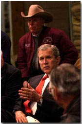 President George W. Bush talks during meeting with Montana Agricultural Producers at Tractor Supply Company in Billings, Montana, Monday, March 26, 2001.