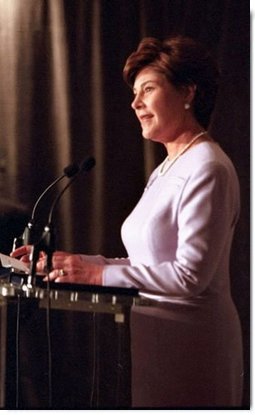Laura Bush speaks at the Seventeen Cover Girl volunteerism awards luncheon held at the National Museum of Women in the Arts in Washington, D.C., April 4, 2001.  White House photo by Paul Morse