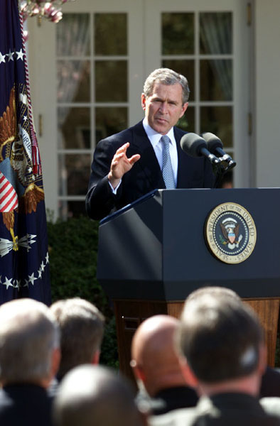 President Bush Speaks to Mayors in Rose Garden