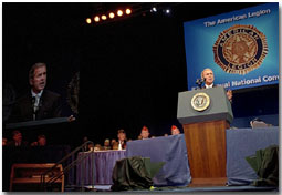 President Bush speaks at the American Legion's 83rd annual convention in San Antonio, Aug. 29. White House photo by Moreen Ishikawa.
