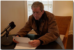 President George W. Bush delivers his weekly radio address to the nation from his ranch in Crawford, Texas, Friday Dec. 28, 2001. White House photo by Susan Sterner.