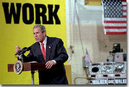 President George W. Bush addresses employees and media at Cecil I. Walker Machinery Co. in Charleston, WV, Jan. 22. White House photo by Tina Hager.