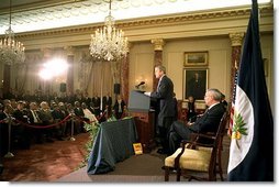President George W. Bush discusses the Trade Promotion Authority in the Benjamin Franklin Room at the Department of State Thursday, April 4. 