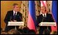 President George W. Bush and Russian President Vladimir Putin during their press conference at the Kremlin in Moscow, Russia on May 24, 2002. 