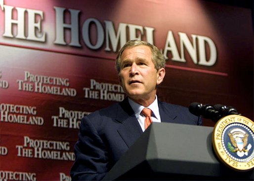 President George W. Bush discusses his plan to transform the office of Homeland Security into a Cabinet agency at Oak Park High School in Kansas City, Mo., Tuesday, June 11. 