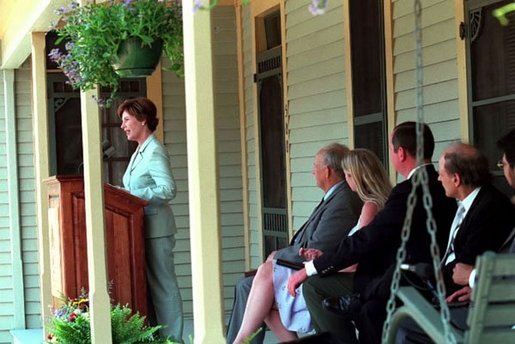 Mrs. Bush speaks during the dedication ceremony of the Katherine Anne Porter Literacy Center in Tyler, Texas, June 13, 2002. White House photo by Tina Hager