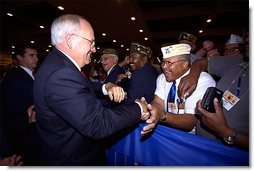 Vice President Dick Cheney shakes hands with veterans after addressing the Veterans of Foreign Wars 103rd National Convention in Nashville, Tenn. Monday, Aug. 26. White House photo by David Bohrer.