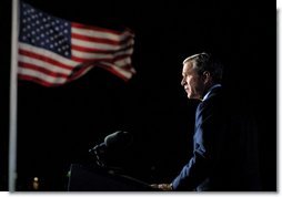 President George W. Bush address the nation from Ellis Island in New York City on the one year anniversary of the terror attacks on September 11. White House photo by Paul Morse.