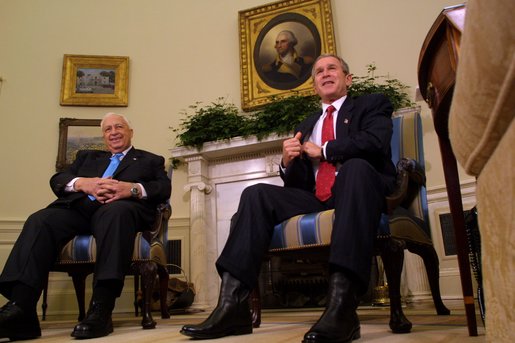 President George W. Bush meets with the Prime Minister Ariel Sharon of Israel at the White House, Wednesday, Oct. 16. White House photo by Paul Morse.