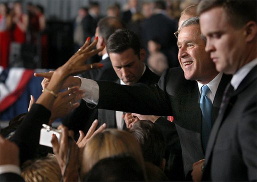 President George W. Bush greets audience members after speaking at the Arkansas Welcome in Bentonville, Ark., Monday, Nov. 4. White House photo by Eric Draper.