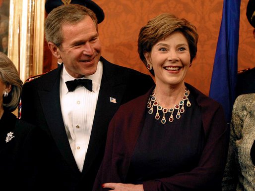 President George W. Bush and Mrs. Bush attend a dinner for NATO leaders hosted by the Czech Republic at Prague Castle in Prague, Czech Republic, Nov. 20. White House photo by Paul Morse