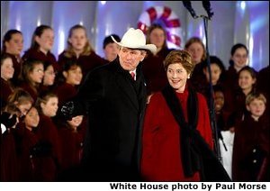 President George W. Bush and Laura Bush attend the Pageant of Peace Tree Lighting on the Ellipse near the White House Thursday, Dec. 5. 